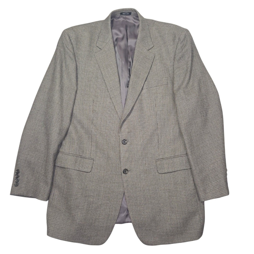 Lauren Ralph Lauren VTG Lambswool Micro Check Blazer Sport Coat Grey Sz 44L